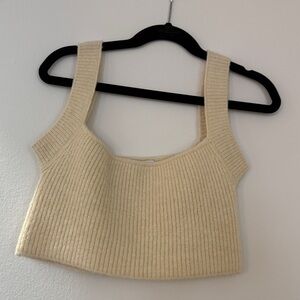 Zara Cream Ribbed Knit Crop Top Size Small